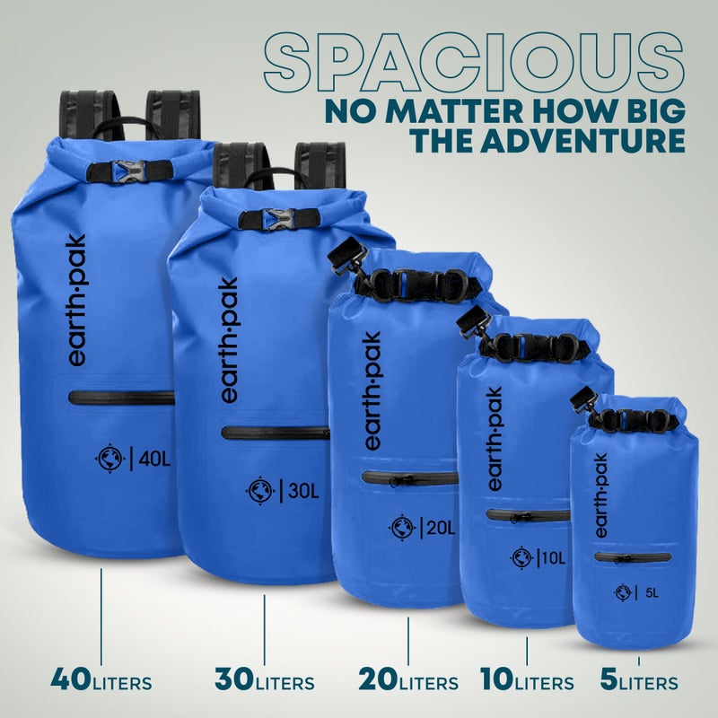 Earth Pak Waterproof Dry Bag with Zippered Pocket - Waterproof Dry Bag Backpack Keeps Gear Dry for Boating, Camping, Fishing, Beach Drybag, Kayak Accessories - Dry Bags Waterproof with Phone Case 30L - Image 2